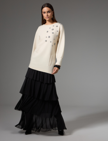 Blusa Alongada em Moletom com Pedrarias