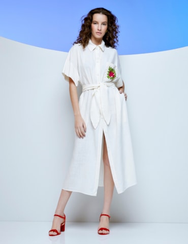Chemise Midi com Detalhe em Crochê