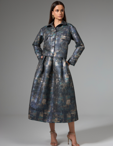 Saia Midi Evasê em Jacquard