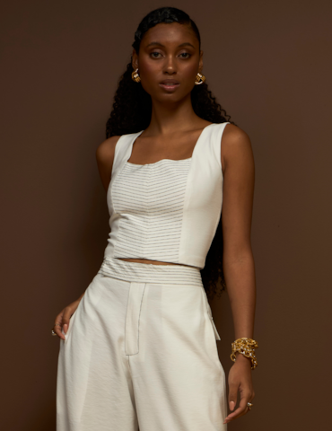 Top Cropped Bicolor Pespontado
