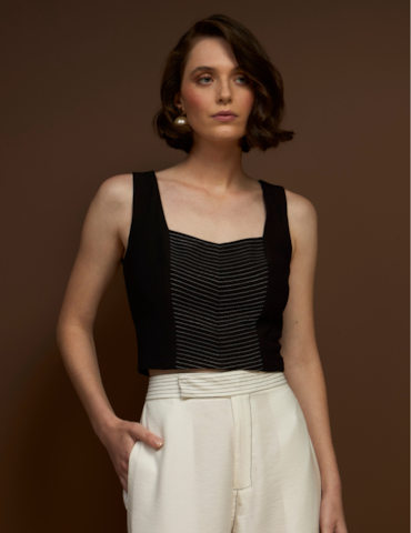 Top Cropped Bicolor Pespontado