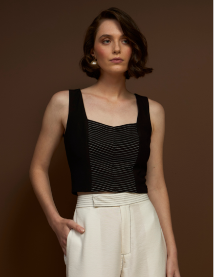 Top Cropped Bicolor Pespontado