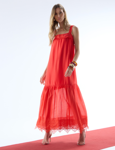 Vestido Longo Amplo com Renda