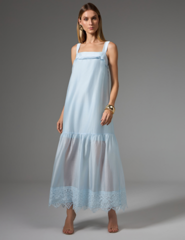 Vestido Longo Amplo com Renda