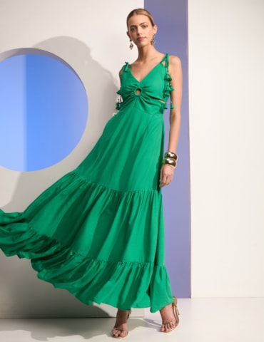 Vestido Longo Fluido com Amarração