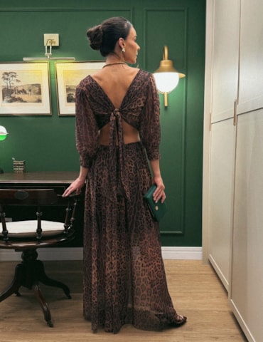 Vestido Longo Leopardo com Vazados