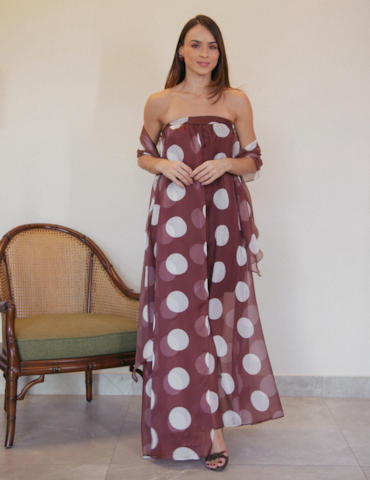 Vestido Longo sem Alças com Estampa de Poás