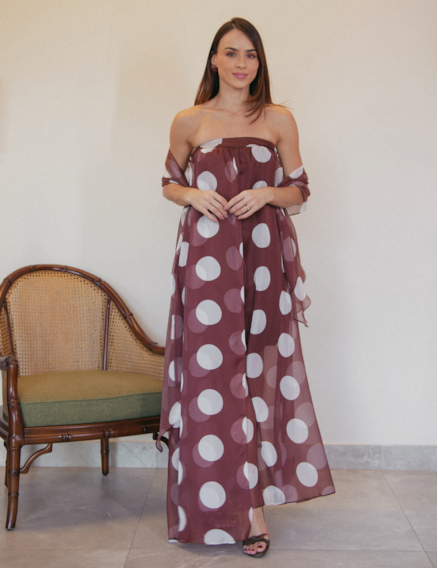 Vestido Longo sem Alças com Estampa de Poás Vestido Longo sem Alças com Estampa de Poás