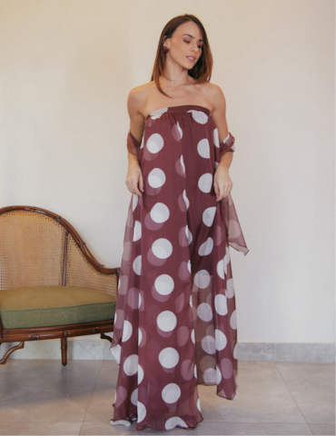 Vestido Longo sem Alças com Estampa de Poás