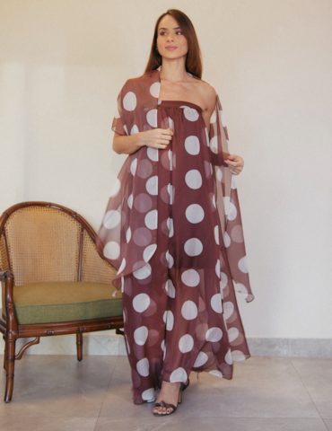 Vestido Longo sem Alças com Estampa de Poás
