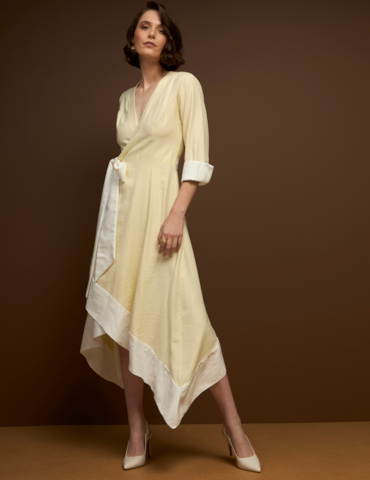 Vestido Midi Bicolor Transpassado