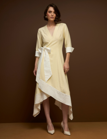 Vestido Midi Bicolor Transpassado
