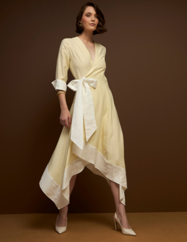 Vestido Midi Bicolor Transpassado