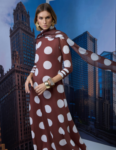 Vestido Midi com Estampa de Poás