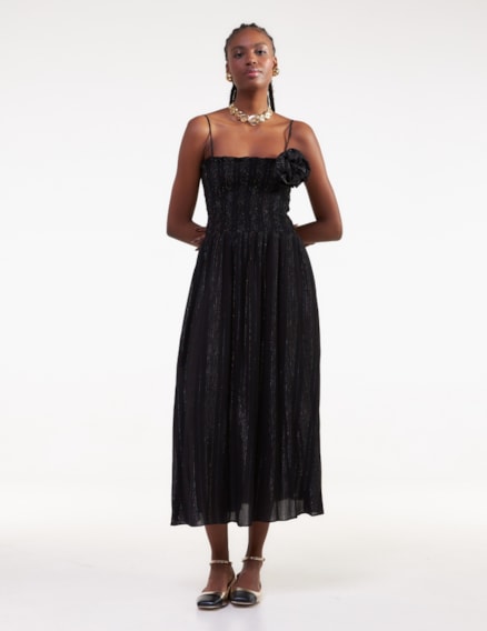 Vestido Midi com Fio Metalizado Vestido Midi com Fio Metalizado