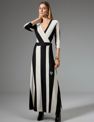 Vestido Midi Transpassado Listrado